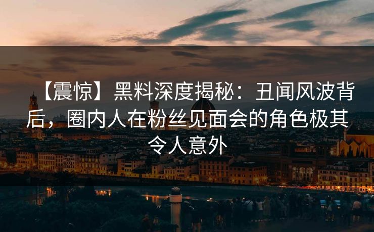 【震惊】黑料深度揭秘：丑闻风波背后，圈内人在粉丝见面会的角色极其令人意外