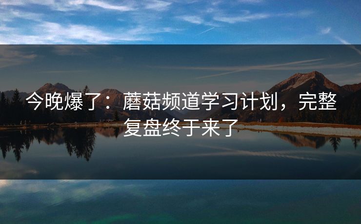 今晚爆了:蘑菇频道学习计划,完整复盘终于来了